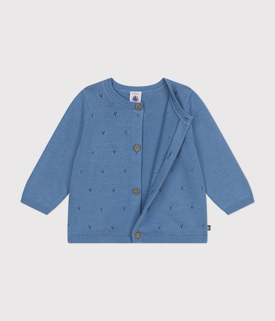 Babies' Openwork Knitted Cotton Cardigan BEACH blue
