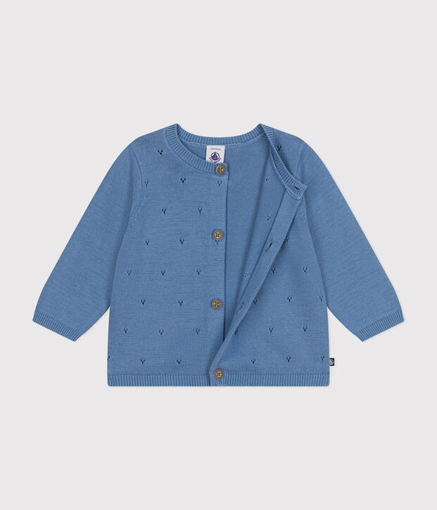 Babies' Openwork Knitted Cotton Cardigan blue