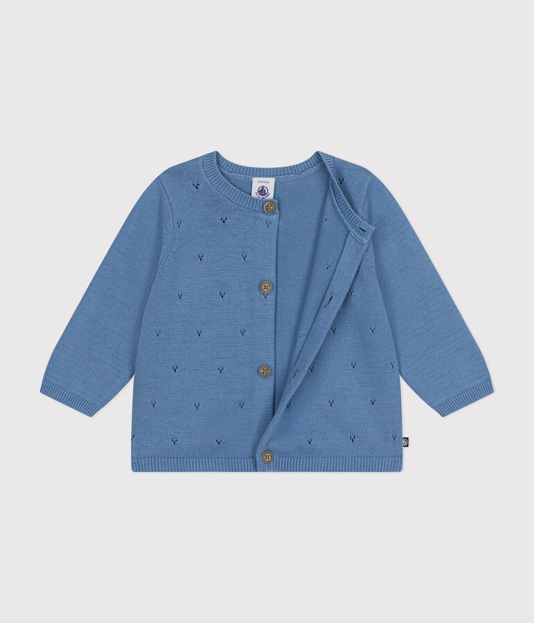 Babies' Openwork Knitted Cotton Cardigan blue