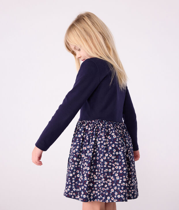 Children's long-sleeved cotton dress blue/multicolor