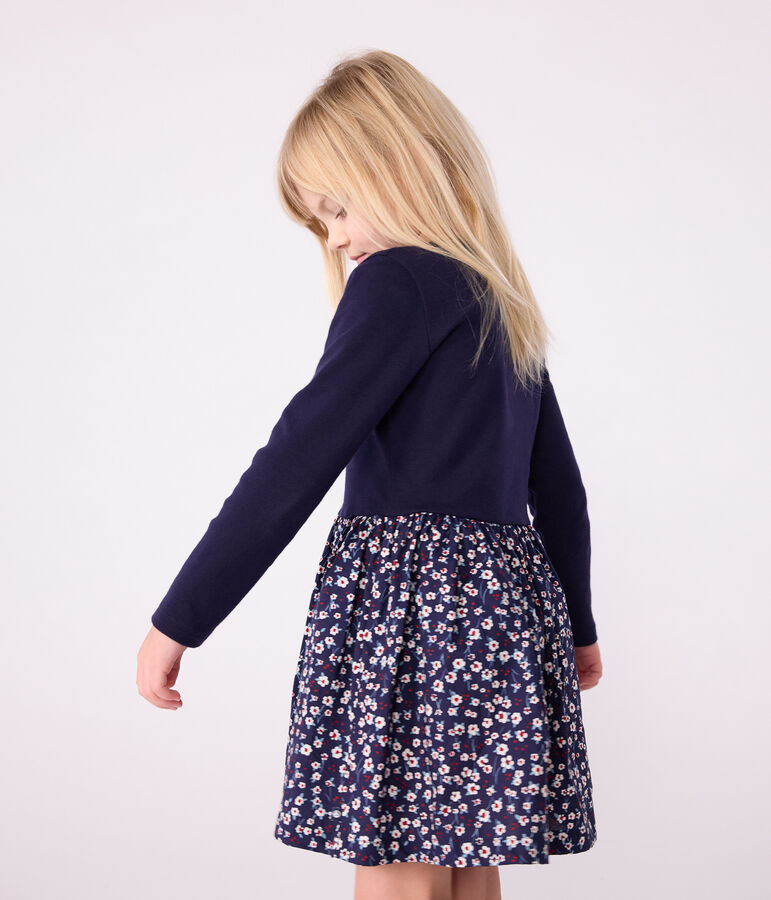 Children's long-sleeved cotton dress blue/multicolor