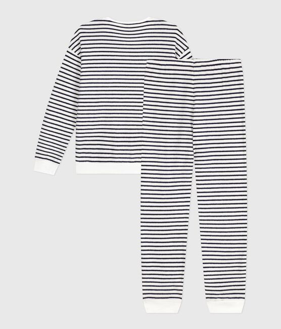 Women's stripy cotton terry pyjamas MILK blue/SOIR