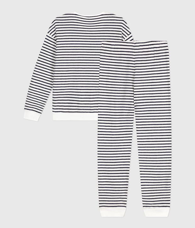 Women's stripy cotton terry pyjamas blue/blue