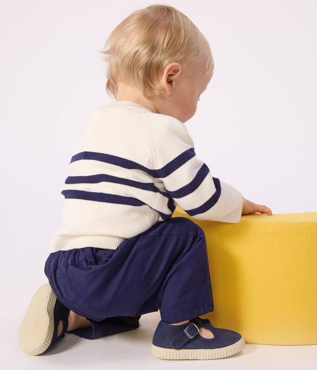 Babies' stripy cotton cardigan blue/blue