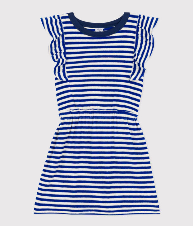 Girl's Sleeveless Striped Terry Dress blue/ecru