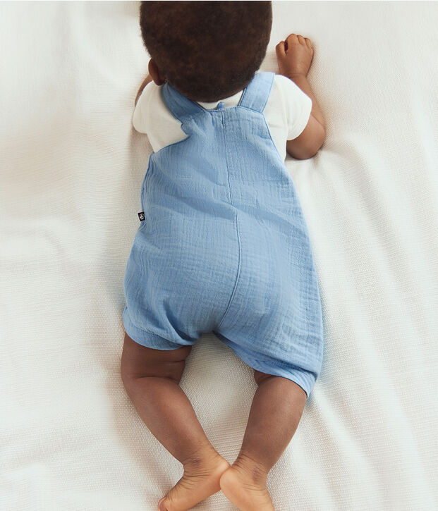 Babies' plain cotton gauze short dungarees FLO