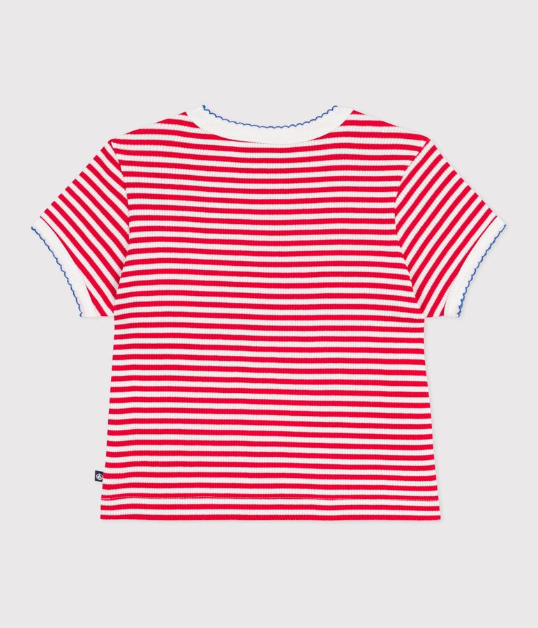 Children's short-sleeved stripy cotton T-shirt red/white