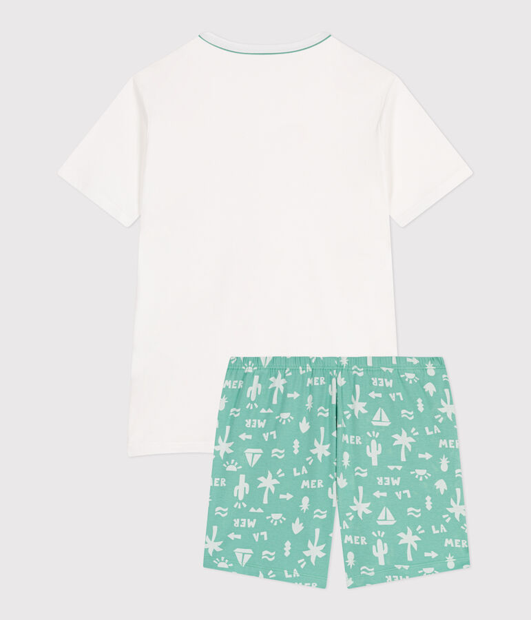 Children's short cotton pyjamas white/green