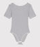 Women's short-sleeved stripy body in cotton and elastane MARSHMALLOW white/SMOKING blue