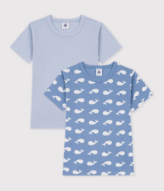Pack of children's short-sleeved whale-print cotton T-shirts multicolor