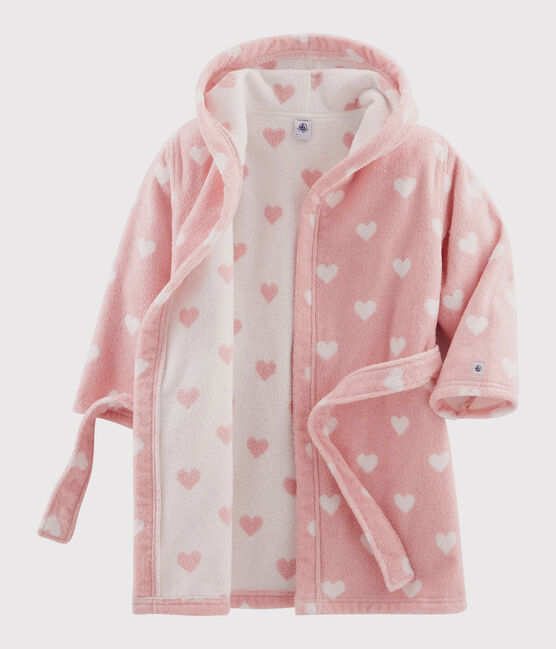 Girls' Heart Terry Bathrobe CHARME pink/MARSHMALLOW white