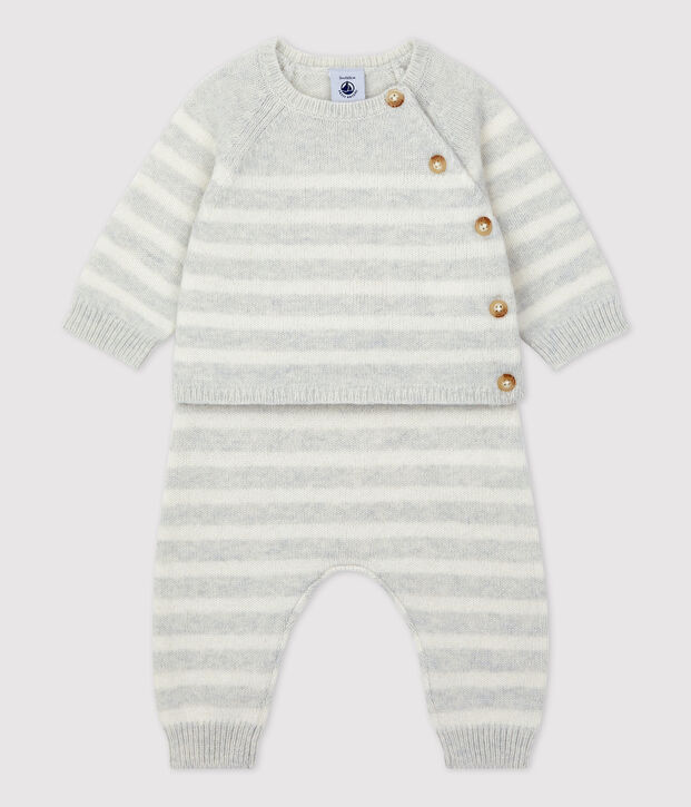 Babies' Striped Knitted Clothing - 2-Piece Set beige/white