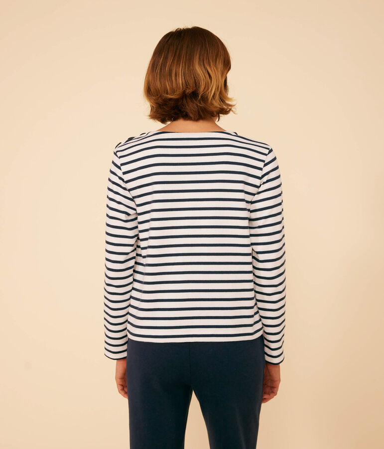 Women's Buttoned Cotton Breton Top white/blue