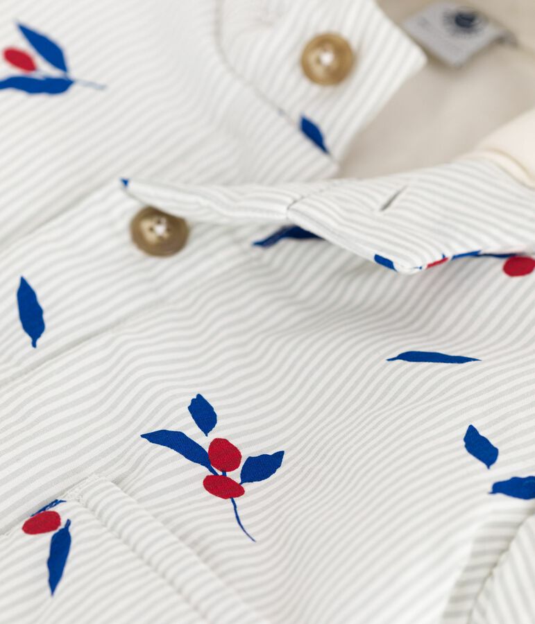 Babies' padded hooded coat in berry-printed poplin blue/multicolor