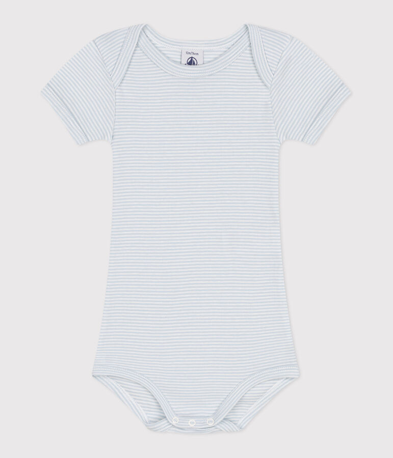 Babies' short-sleeved printed cotton body blue/white
