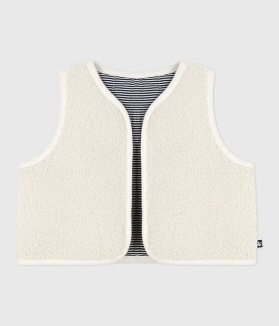 Sleeveless baby vest in milleraies cotton and sherpa MILK /MULTICO