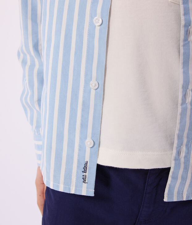 Children's long-sleeved stripy cotton shirt blue/white