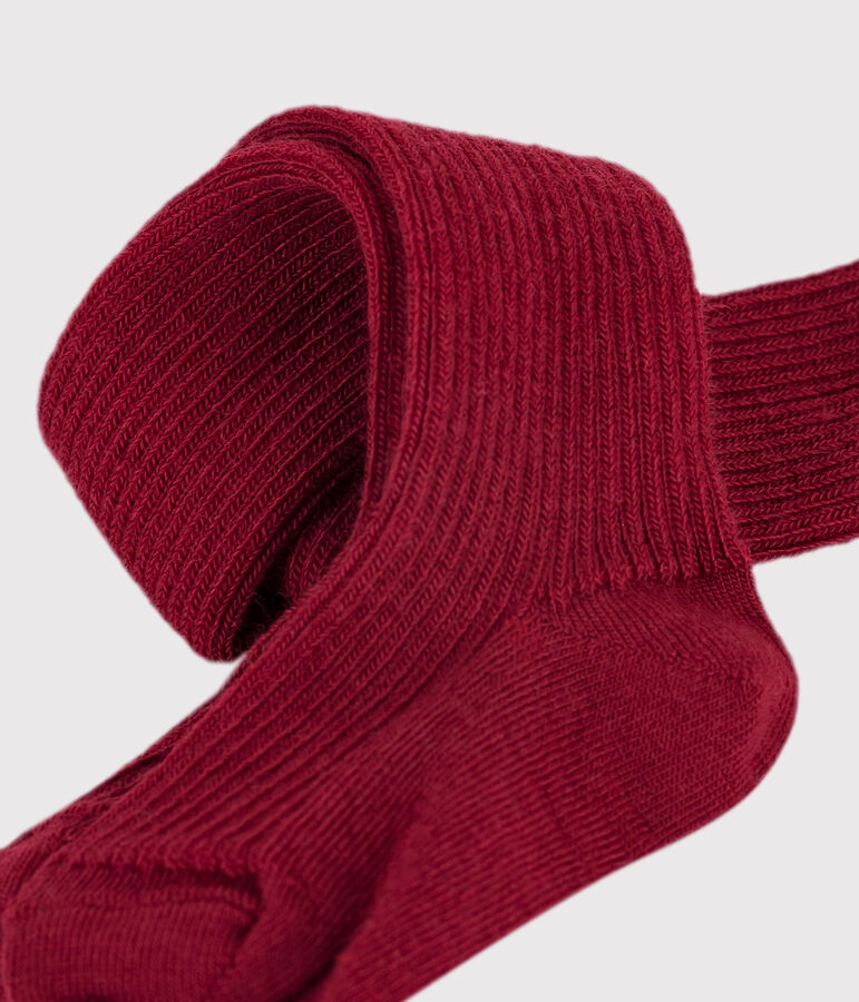 Babies' plain wool and cotton tights red