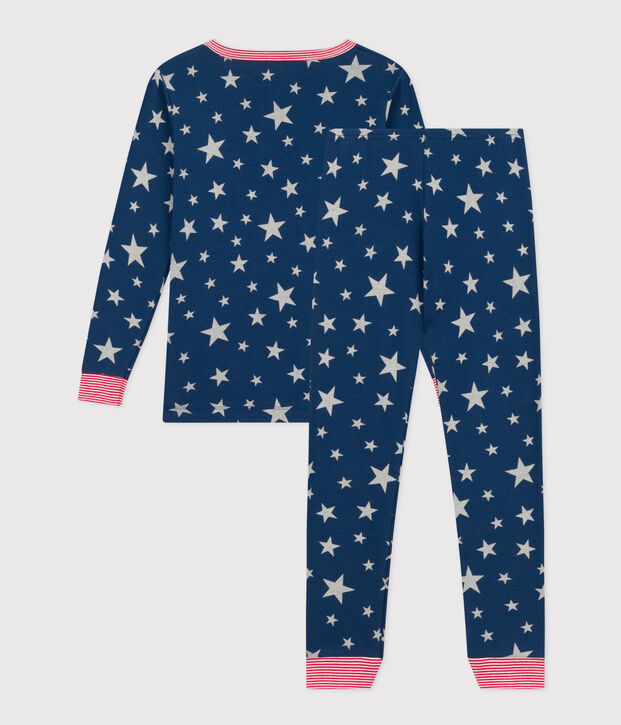 Children's glow in the dark star-printed cotton pyjamas blue/white