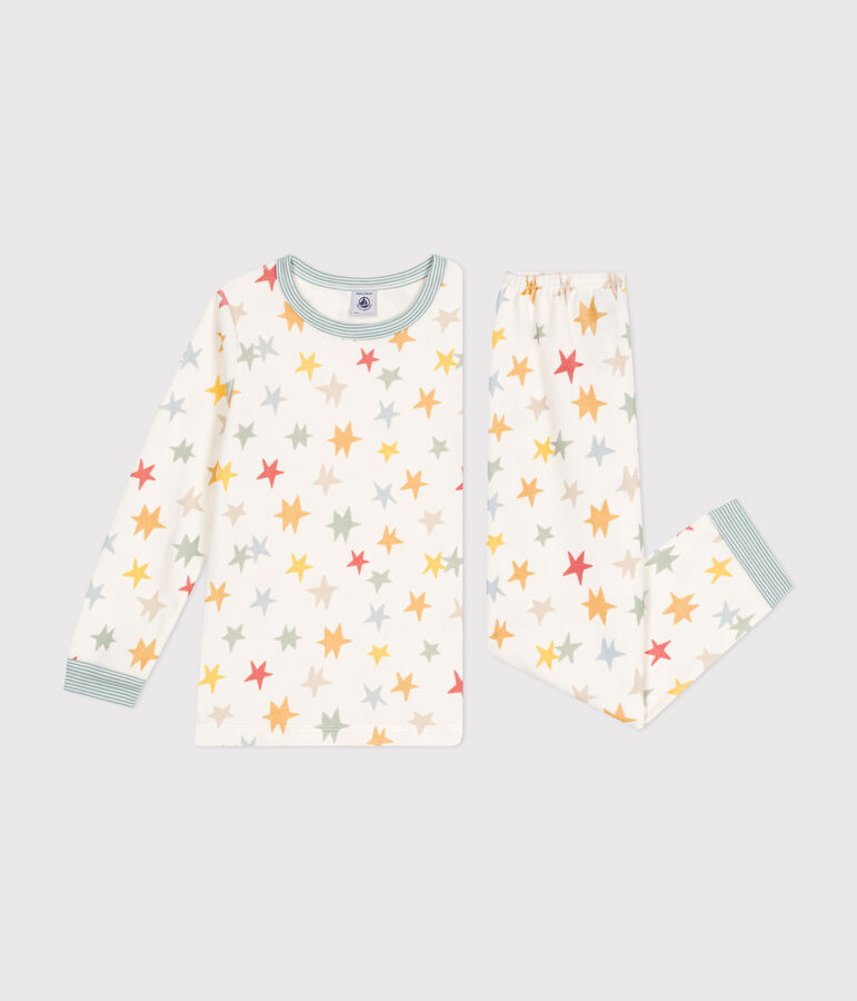 Children's star print velour pyjamas. white/multicolor