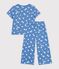 Children's wide-leg cotton pyjamas with hearts blue/white