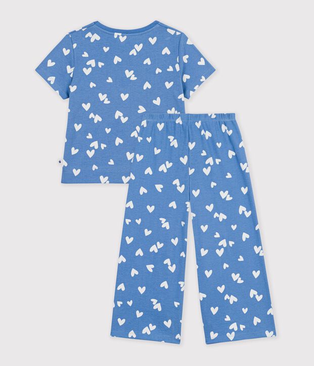 Children's wide-leg cotton pyjamas with hearts blue/white