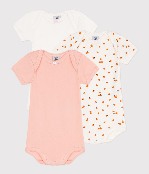 Short-Sleeved Orange Cotton Bodysuits - 3-Pack multicolor