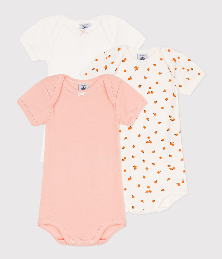 Short-Sleeved Orange Cotton Bodysuits - 3-Pack multicolor