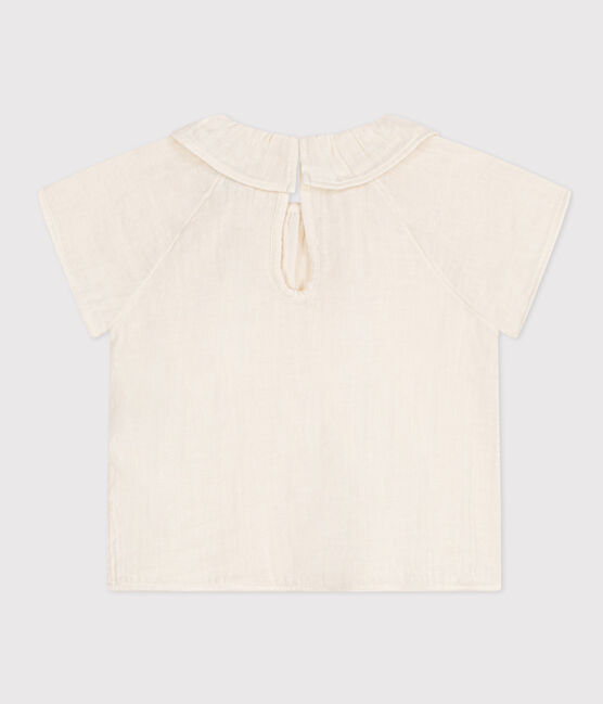Babies' Short-Sleeved Cotton Gauze Blouse MARSHMALLOW white