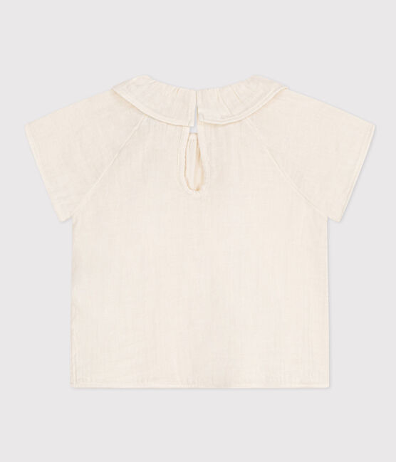 Babies' Short-Sleeved Cotton Gauze Blouse MARSHMALLOW white