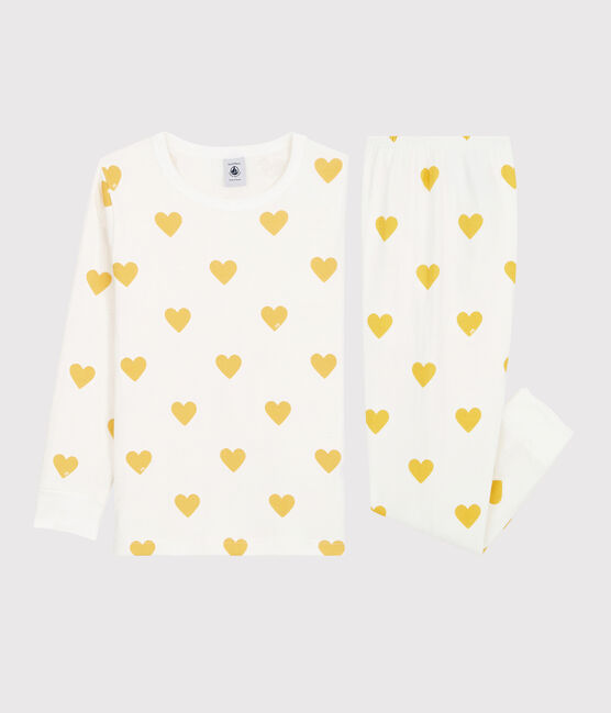 Unisex Graphic Yellow Heart Print Organic Cotton Tube Knit Pyjamas MARSHMALLOW white/OCRE yellow