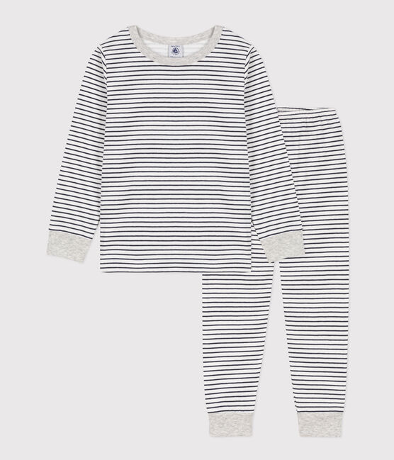 Children's Unisex Striped Tube Knit Pyjamas MARSHMALLOW white/SMOKING blue