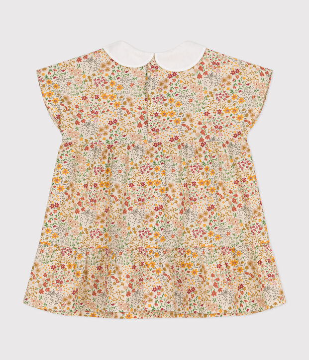 Babies' short-sleeved poplin rress Ecru/multicolor