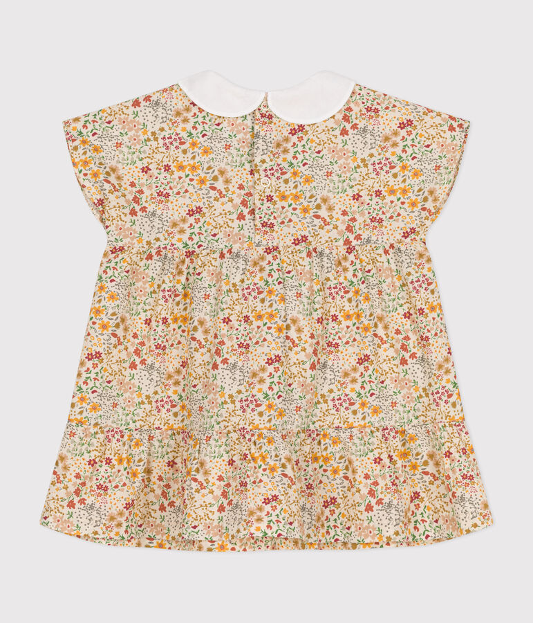 Babies' short-sleeved poplin rress Ecru/multicolor
