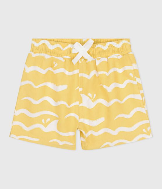 Babies' shark print swim shorts ORGE yellow/MARSHMALLOW white