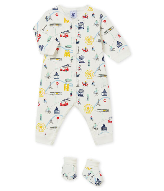 Baby boy's pyjama and booties set MARSHMALLOW white/MULTICO white