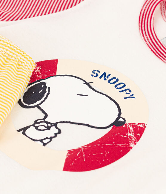 Children's Unisex Petit Bateau X Snoopy Cotton Playsuit MARSHMALLOW white/MULTICO white