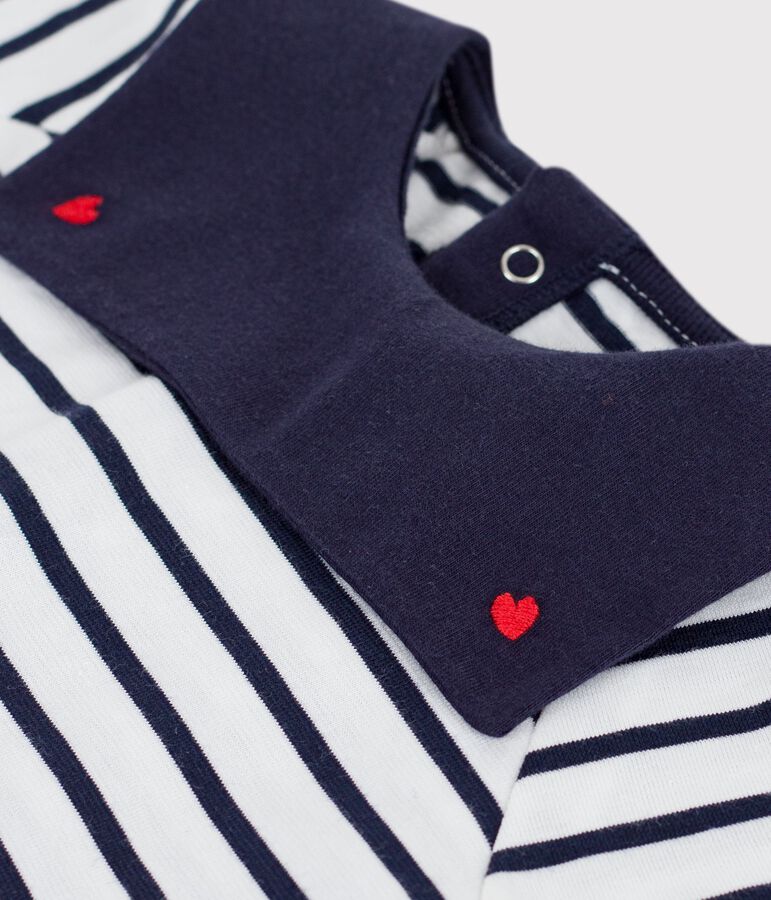 Babies' blouse in Breton stripe cotton with an embroidered collar MARSHMALLOW white/SMOKING blue