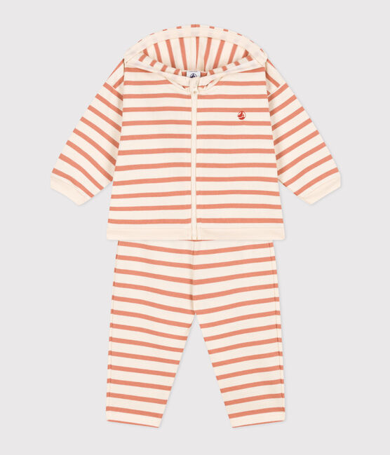 Babies' Thick Stripy Jersey Breton Outfit AVALANCHE pink/SIENNA white