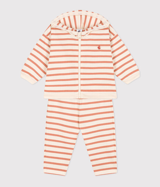 Babies' Thick Stripy Jersey Breton Outfit AVALANCHE pink/SIENNA white