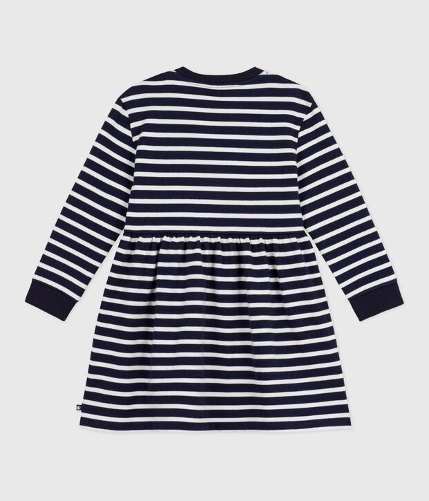 Children's long-sleeved cotton dress blue/white