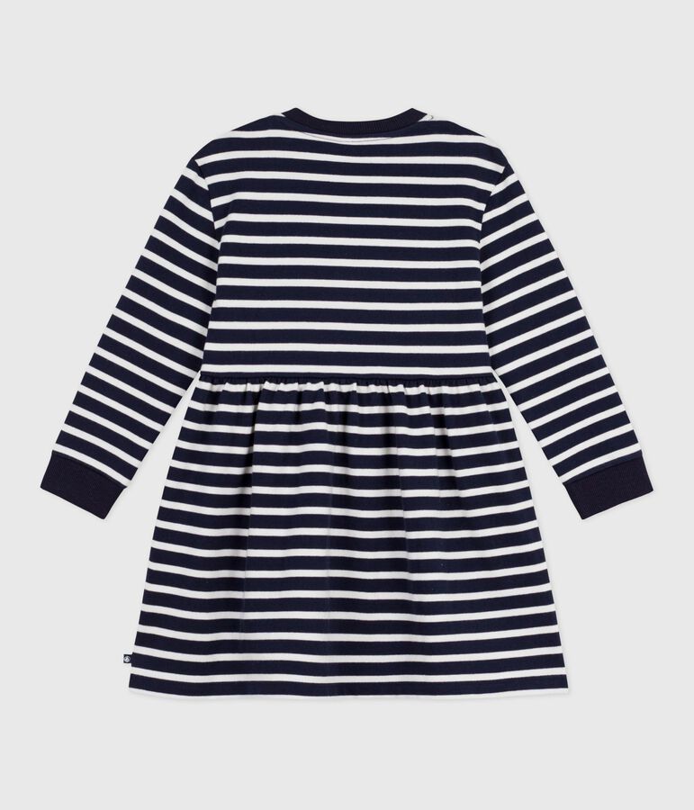 Children's long-sleeved cotton dress blue/white