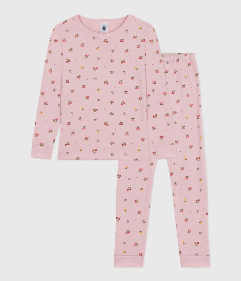 Children's pyjamas in cotton with a flower print and snug-fitting legs pink/multicolor