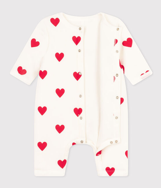 Babies' Long Quilted Cotton Jumpsuit MARSHMALLOW white/TERKUIT red