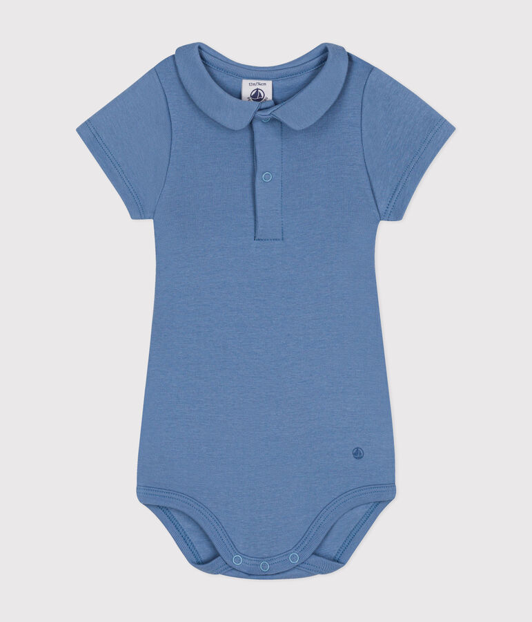Babies' Short-Sleeved Cotton Bodysuit with Peter Pan Collar BEACH blue