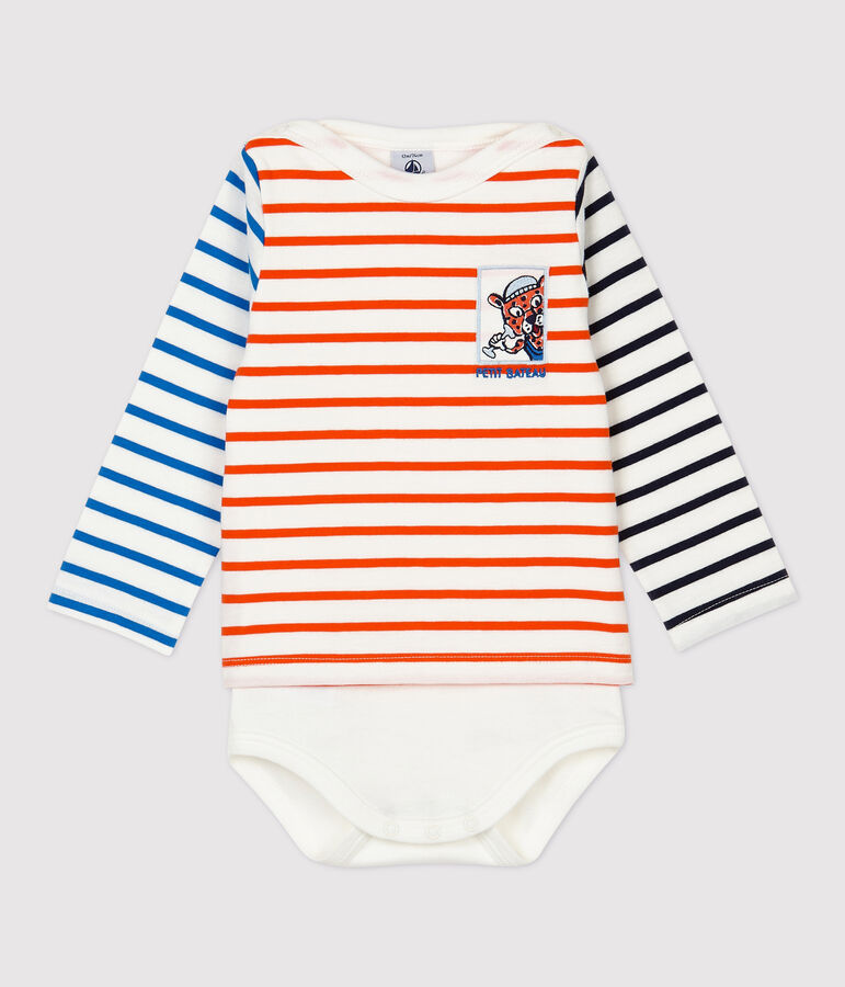 Babies' Cotton Striped Bodysuit white/orange