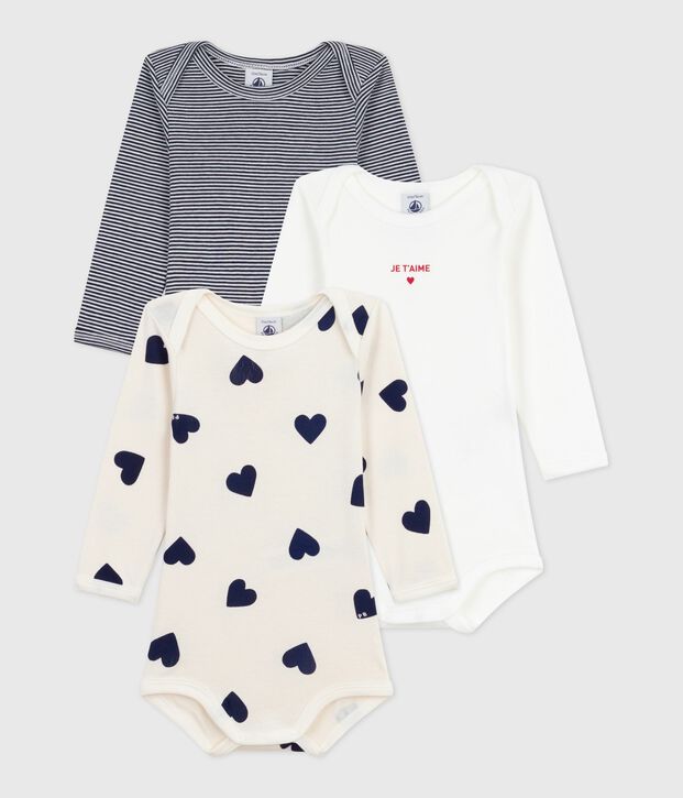 Pack of long-sleeved heart-print cotton bodies for babies multicolor
