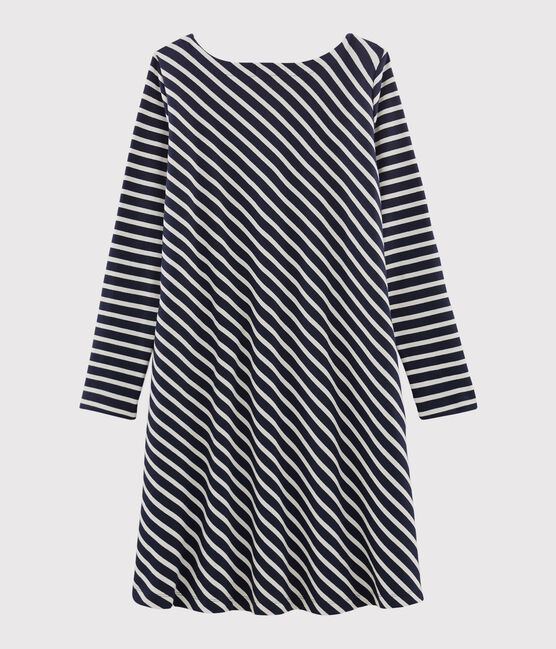 Women's Long-Sleeved Dress SMOKING blue/COQUILLE beige