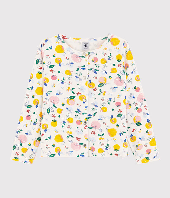Girls' Cotton Cardigan MARSHMALLOW white/MULTICO white