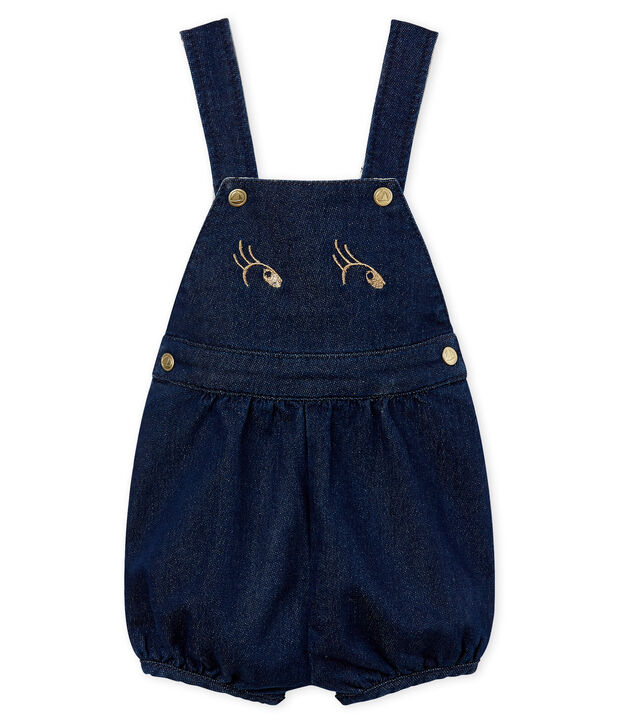 Baby girls' jersey short dungarees blue/beige